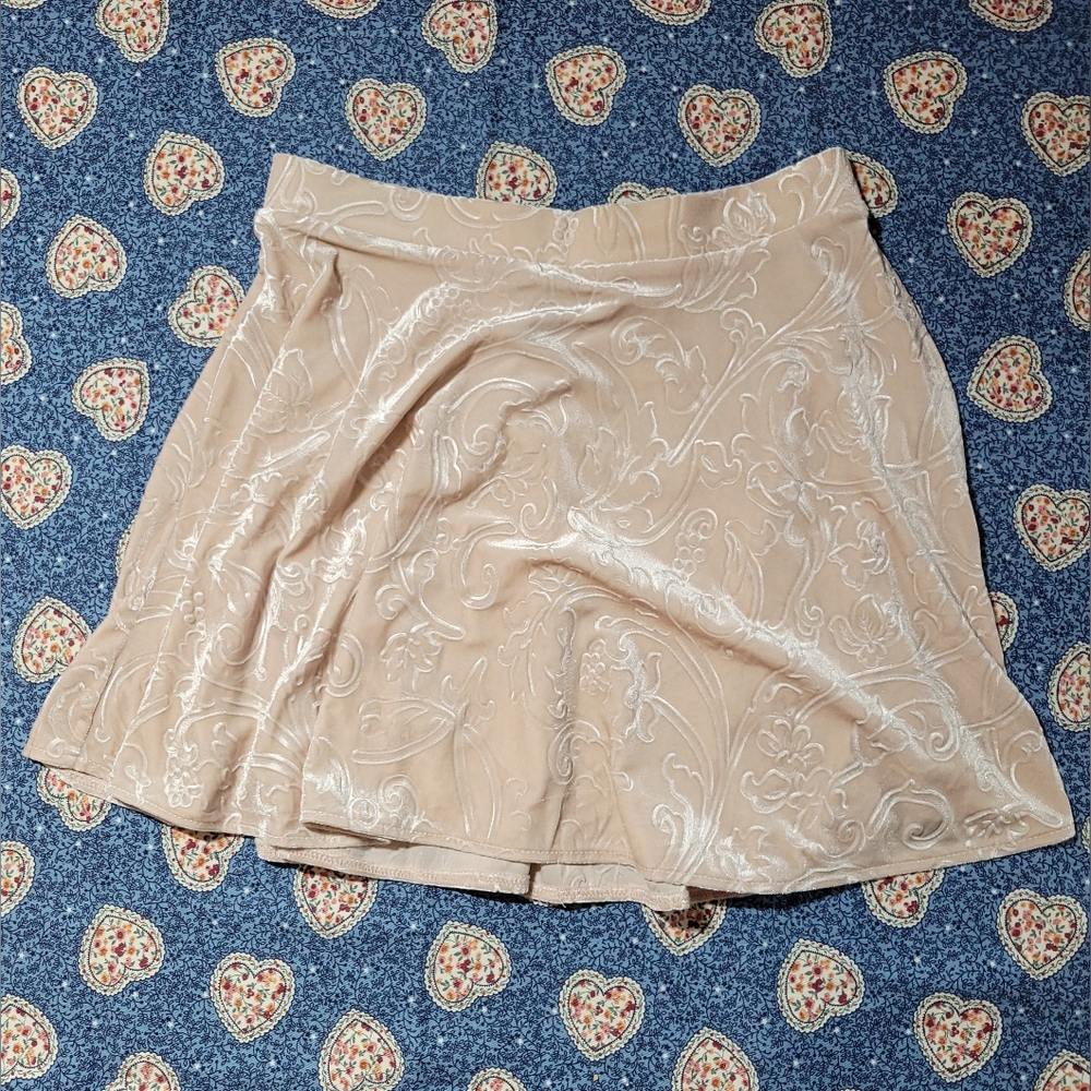 forever 21 pastel pink floral embossed velvet skater mini skirt